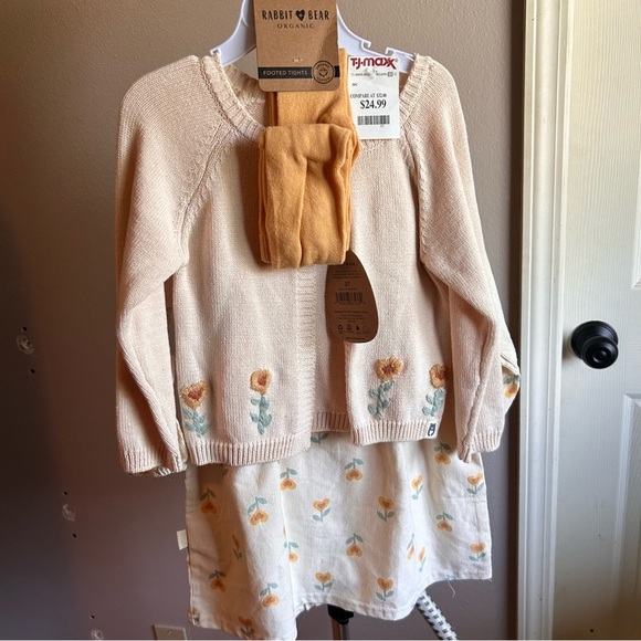 Rabbit+Bear Casual Cream &Yellow Dress/Cardigan, Floral Print, Puffed Sleeves-2t - Picture 2 of 4